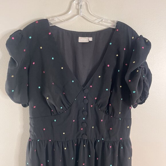 Eshakti Size 20W Black Puff Sleeve Rockabilly Polka Dot A-line Dress - Picture 2 of 7